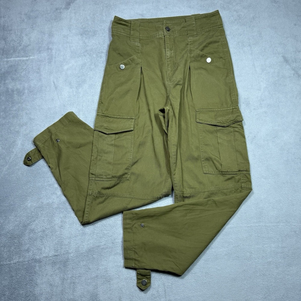 MNG Mango Pants Womens XS 29x27 Cargo Olive Green Military Utility Tencel Boho